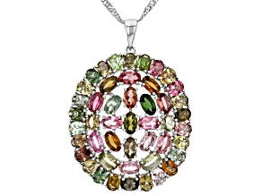 Multi Tourmaline Rhodium Over Sterling Silver Pendant With Chain 8.19ctw