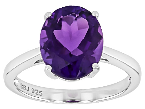 Purple Amethyst Rhodium Over Sterling Silver Solitaire Ring 3.96ct