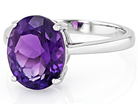 Purple Amethyst Rhodium Over Sterling Silver Solitaire Ring 3.96ct