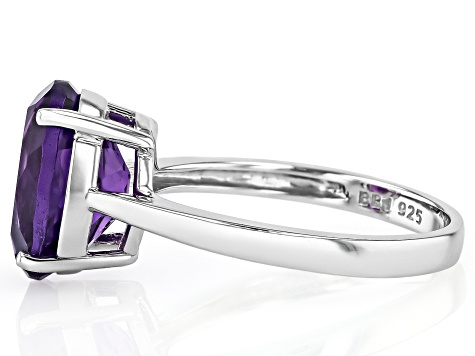 Purple Amethyst Rhodium Over Sterling Silver Solitaire Ring 3.96ct