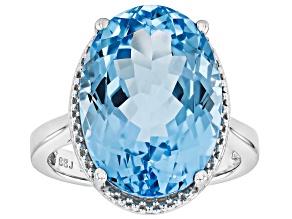 Sky Blue Topaz Rhodium Over Sterling Silver Solitaire Ring 14.40ct
