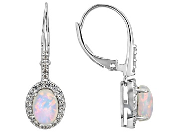 Picture of White Ethiopian Opal Rhodium Over Sterling Silver Earrings 1.33ctw