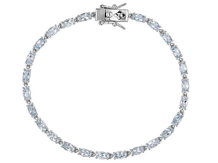 Aquamarine Rhodium Over Sterling Silver Tennis Bracelet 4.62ctw