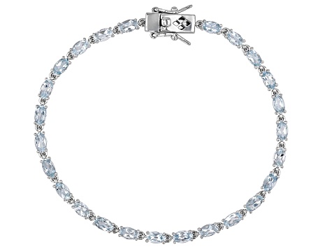 Aquamarine Rhodium Over Sterling Silver Tennis Bracelet 4.62ctw