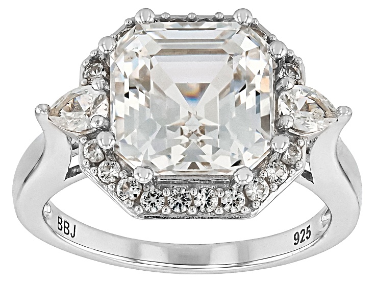 White Lab Created Sapphire Rhodium Over Sterling Silver Ring 5.69ctw