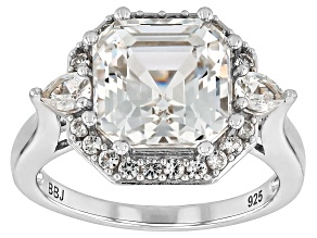 White Lab Created Sapphire Rhodium Over Sterling Silver Ring 5.69ctw