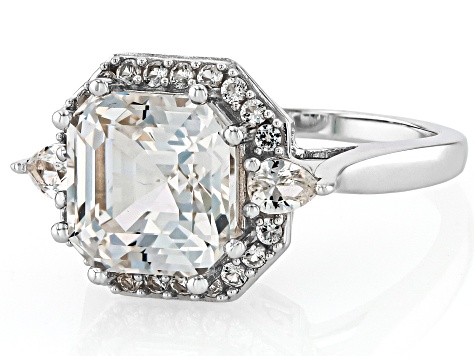 White Lab Created Sapphire Rhodium Over Sterling Silver Ring 5.69ctw