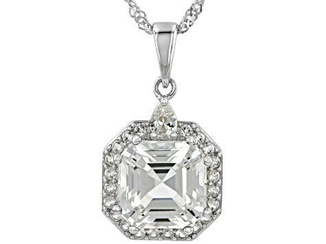 Lab White Sapphire Rhodium Over Sterling Silver Pendant With Chain 5.58ctw