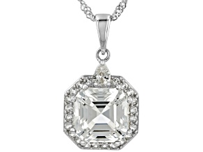 Lab White Sapphire Rhodium Over Sterling Silver Pendant With Chain 5.58ctw