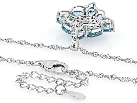 Blue Zircon Rhodium Over Sterling Silver Pendant With Chain 6.18ctw