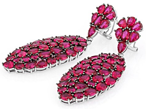 Lab Created Ruby Rhodium Over Sterling Silver Dangle Earrings