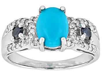 Picture of Blue Sleeping Beauty Turquoise Rhodium Over Silver Ring .43ctw