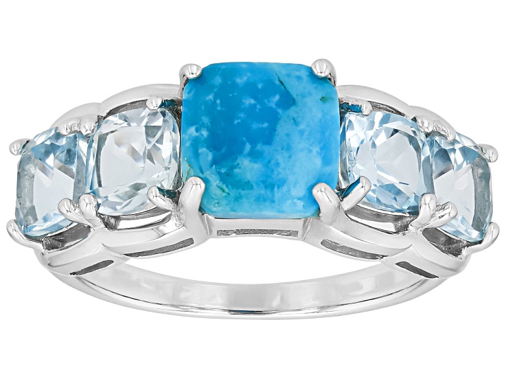 Kingman Turquoise Rhodium Over Sterling Silver Ring 2.51ctw - CTD335 | JTV