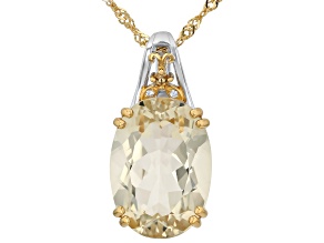 Yellow Candlelight Labradorite Rhodium Over Silver Two-Tone Pendant With Chain 10.86ctw