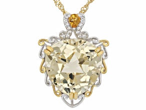 Yellow Candlelight Labradorite Rhodium Over Silver Two-Tone Pendant With Chain 11.97ctw