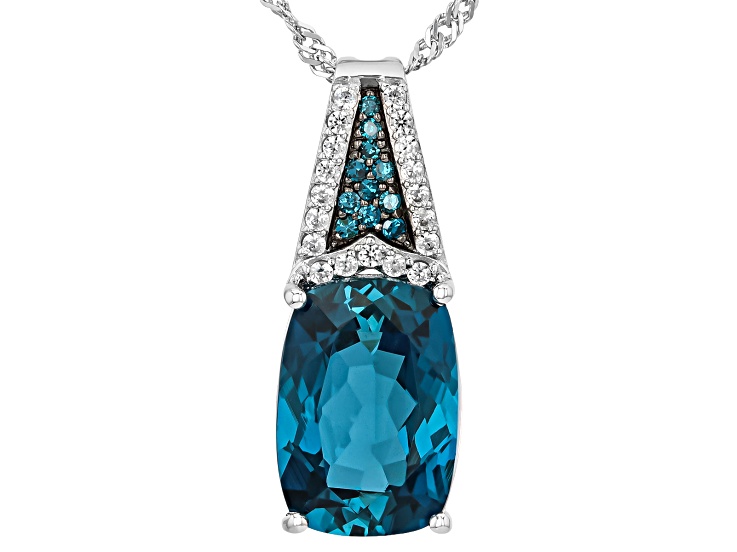London Topaz Rhodium Over Sterling Silver Pendant With Chain 7.34ctw