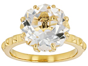 White Crystal Quartz 18k Yellow Gold Over Sterling Silver Solitaire Ring 5.13ct