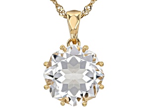 White Crystal Quartz 18 Yellow Gold Over Silver Solitaire Pendant With Chain 4.32ct