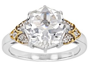 White Crystal Quartz Rhodium and 18k Yellow Gold Over Silver Ring 3.06ctw