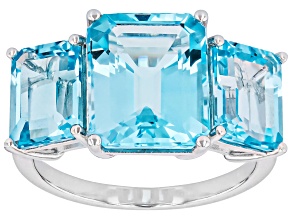 Sky Blue Topaz Rhodium Over Sterling Silver 3-Stone Ring 8.20ctw
