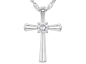 Strontium Titanate Rhodium Over Sterling Silver Cross Pendant With Chain 0.34ct