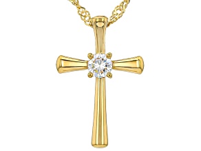 Strontium Titanate 18k Yellow Gold Over Sterling Silver Cross Pendant With Chain 0.34ct