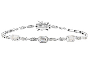 White Strontium Titanate Rhodium Over Sterling Silver Tennis Bracelet 2.99ctw