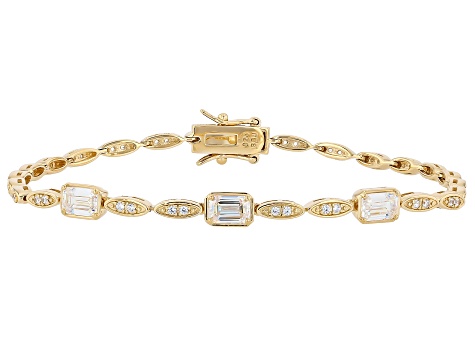 White Strontium Titanate 18k Yellow Gold Over Sterling Silver Tennis Bracelet 2.99ctw