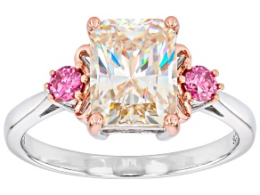 Strontium Titanate With Pink Moissanite Fire® Rhodium Over Sterling Silver Ring
