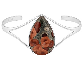 Peanut Obsidian Rhodium Over Sterling Silver Cuff Bracelet