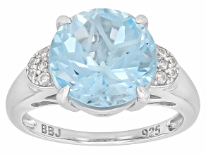 Texas Star Cut Sky Blue Topaz Rhodium Over Sterling Silver Ring 7.14ctw