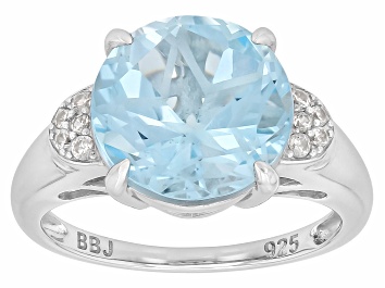 Picture of Texas Star Cut Sky Blue Topaz Rhodium Over Sterling Silver Ring 7.14ctw