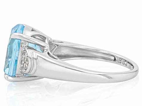 Texas Star Cut Sky Blue Topaz Rhodium Over Sterling Silver Ring 7.14ctw