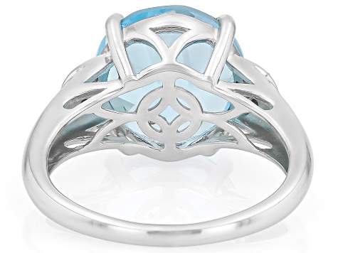 Texas Star Cut Sky Blue Topaz Rhodium Over Sterling Silver Ring 7.14ctw