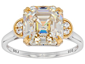 White Strontium Titanate Rhodium Over Sterling Silver Two-Tone Ring 6.73ctw