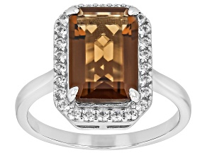 Brown Champagne Quartz Rhodium Over Sterling Silver Ring 4.51ctw