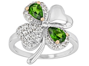 Green Chrome Diopside Rhodium Over Sterling Silver Clover Ring 1.34ctw