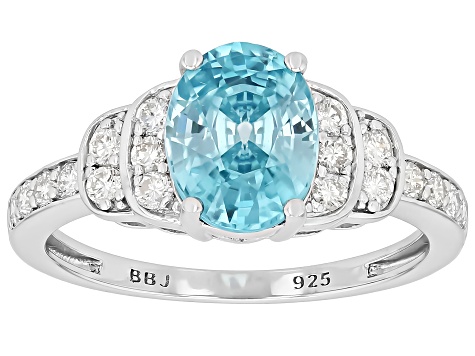 Blue Zircon Rhodium Over Sterling Silver Ring 2.64ctw