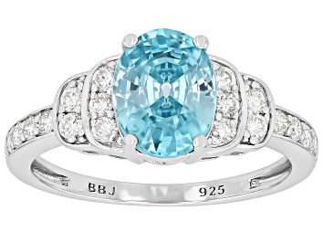 Picture of Blue Zircon Rhodium Over Sterling Silver Ring 2.64ctw