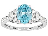 Blue Zircon Rhodium Over Sterling Silver Ring 2.64ctw