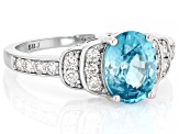 Blue Zircon Rhodium Over Sterling Silver Ring 2.64ctw