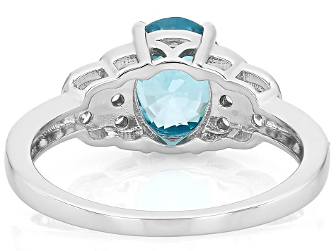 Blue Zircon Rhodium Over Sterling Silver Ring 2.64ctw