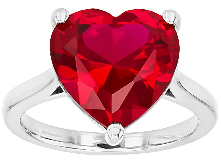 Lab Created Ruby Rhodium Over Sterling Silver Heart Shape Ring