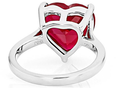 Lab Created Ruby Rhodium Over Sterling Silver Heart Shape Ring