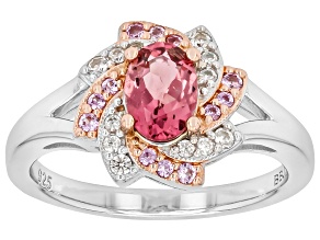 Pink Tourmaline Rhodium Over Silver Ring 0.81ctw