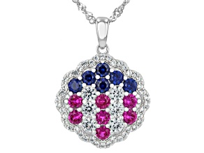 Blue Lab Created Sapphire Rhodium Over Silver Pendant With Chain 2.70ctw