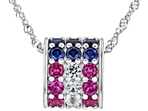 Blue Lab Created Sapphire Rhodium Over Silver Pendant With Chain 4.06ctw