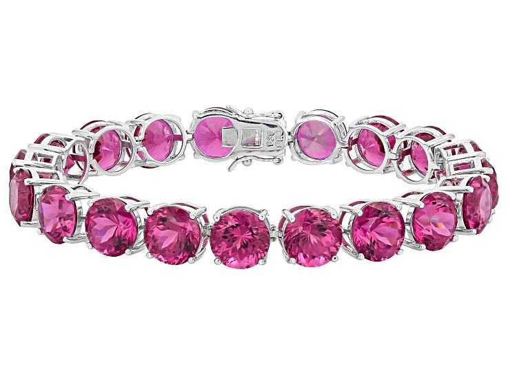Purple Cranberry Zandrite(R) Rhodium Over Sterling Silver Tennis Bracelet 82.08ctw