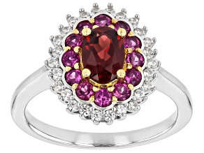 Red Garnet Rhodium Over Sterling Silver Halo Ring 1.88ctw