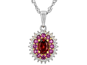 Red Garnet Rhodium Over Sterling Silver Halo Pendant With Chain 1.88ctw